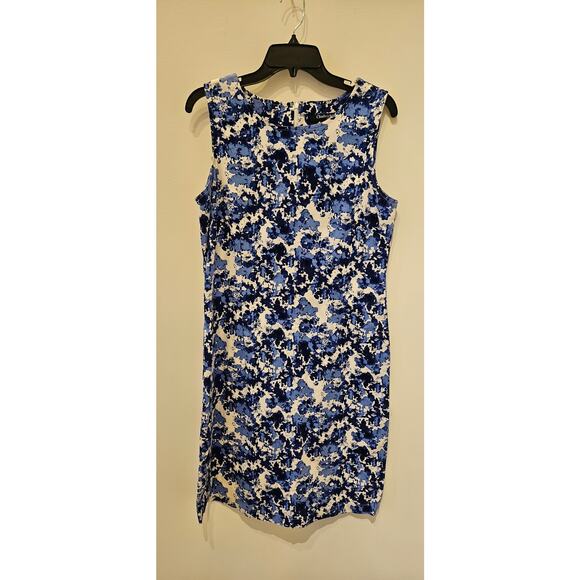 Chadwicks of Boston Sleeveless Sheath Dress Size 10 Blue White Floral Print - Picture 1 of 6
